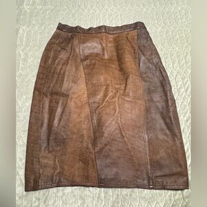 Classic Brown Leather Pencil Skirt